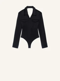BACKLESS SATIN SHIRT BODYSUIT