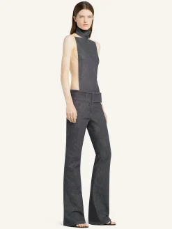BELTED DENIM BOOTCUT PANTS
