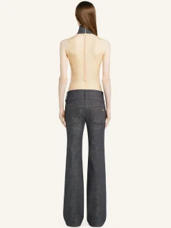 BELTED DENIM BOOTCUT PANTS