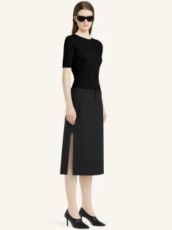 BELTED SLIT SKIRT
