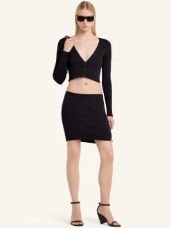 BUTTONED LIGHT RIB MINI SKIRT