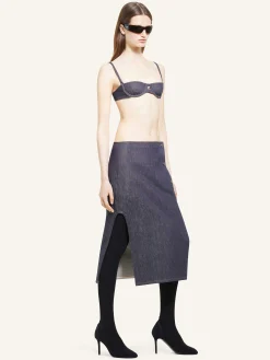 CENTERED POCKET DENIM SKIRT