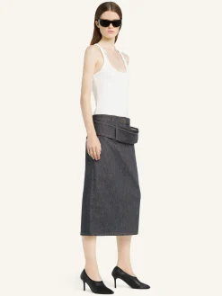 DOUBLE BELT DENIM SKIRT