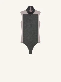 ILLUSION MOCKNECK DENIM BODYSUIT