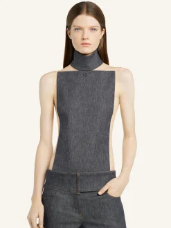 ILLUSION MOCKNECK DENIM BODYSUIT