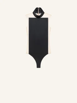 ILLUSION MOCKNECK SATIN BODYSUIT