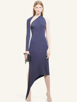 LONG SLASH CREPE DRESS