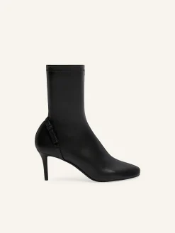 OBLIQUE STRETCH LEATHER EFFECT ANKLE BOOTS