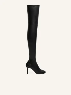 OBLIQUE STRETCH LEATHER EFFECT THIGH BOOTS