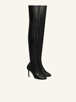 OBLIQUE STRETCH LEATHER EFFECT THIGH BOOTS