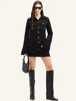 2-POCKET TOPSTITCHED DENIM MINI SKIRT