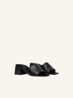 SHADOW LEATHER HEELED MULES