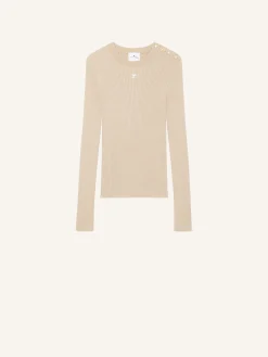 SHOULDER SNAPS RIB KNIT SWEATER