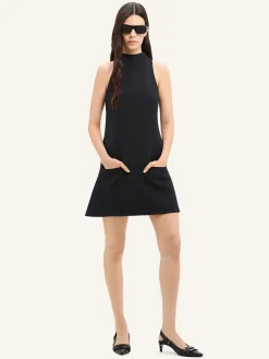 SLEEVELESS TWILL A-LINE DRESS