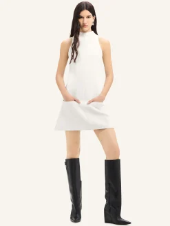 SLEEVELESS TWILL A-LINE DRESS