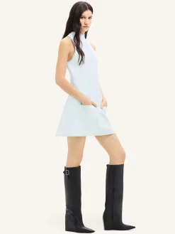 SLEEVELESS TWILL A-LINE DRESS