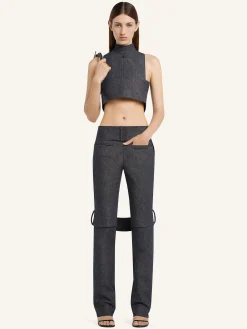 STRAP DENIM BOOTCUT PANTS