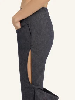 STRAP DENIM BOOTCUT PANTS