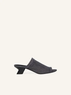 WET DENIM HEELED MULES