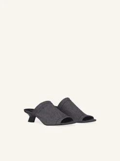 WET DENIM HEELED MULES