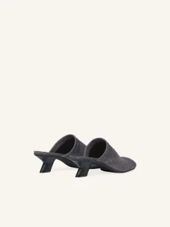 WET DENIM HEELED MULES