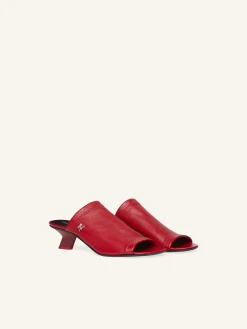 WET STRETCH LEATHER HEELED MULES