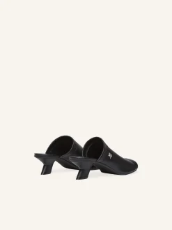 WET STRETCH LEATHER HEELED MULES