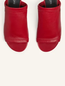 WET STRETCH LEATHER HEELED MULES
